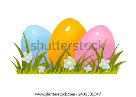 Easter Eggs on Green Grass Isolated. Easter EggHunt Holiday. Vector Illustration in Cartoon Style. Royalty-Free Stock Photo #2431581547