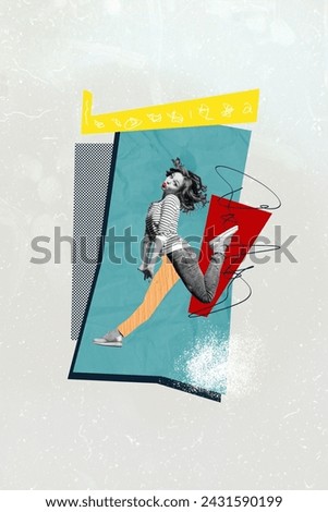 Artwork magazine collage picture of funny flirty lady sending kiss jumping high isolated drawing background