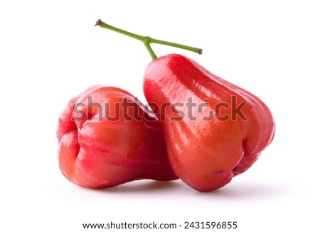 Juicy red rose apples isolated on white background. Clipping path. Royalty-Free Stock Photo #2431596855
