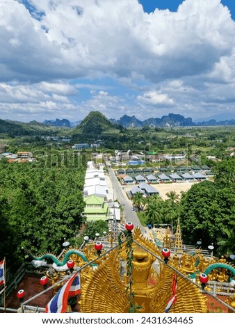 View on the beautiful landscape from Mountain buddha temple in Ao Nang. A chinese temple.