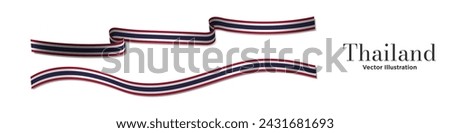 3d Rendered Thailand Flag Ribbons with shadows, isolated on white background. Curled and rendered in perspective. Thai Flags. Graphic Resource. Vector Illustration.	