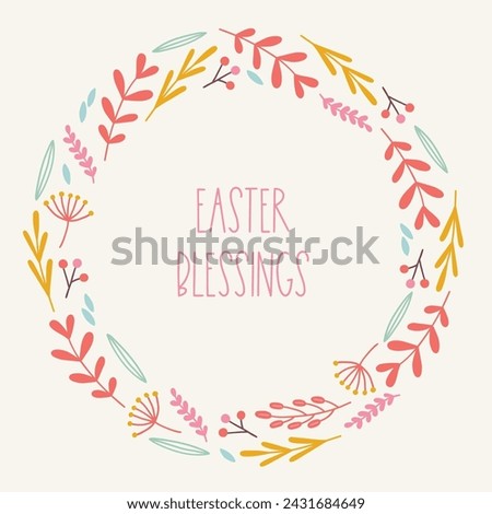 Easter greeting card with leaves and berries on white background. Circle ornament. Perfect for spring and summer holidays