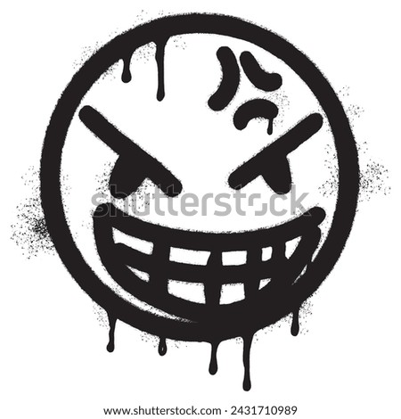 Spray Painted Graffiti angry face emoticon isolated on white background.