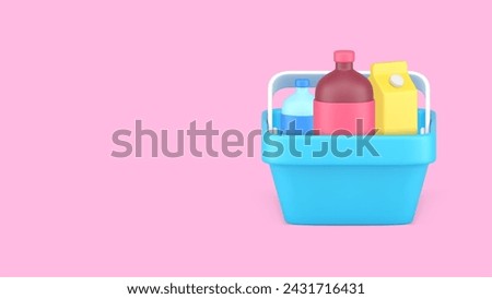 Grocery shopping supermarket cart full of food and drink banner with copy space 3d icon realistic vector illustration. Groceries shop store market retail special offer goods buy purchase self service Royalty-Free Stock Photo #2431716431