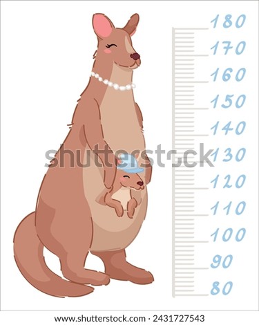 Cute kangaroo measuring height on white background