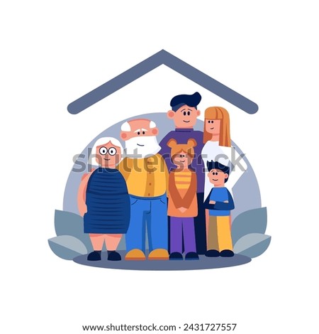 Happy family under roof on white background