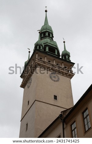 View of the clock tower of the Old Town Hall in the city of Brno. Czech Republic