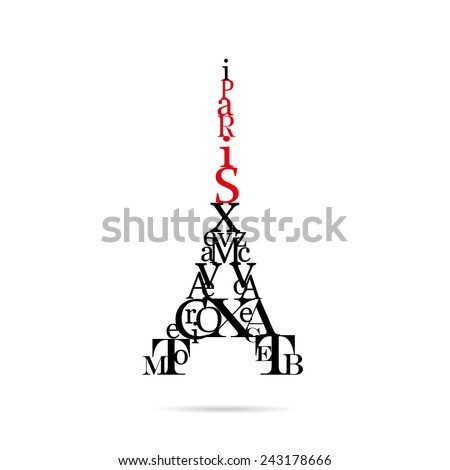Typography Eiffel Tower, vector illustration