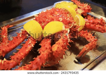 Tasty Steamed King Crab Dish at Ushuaia, the Southernmost City of the World, Argentina, South America Royalty-Free Stock Photo #2431793435