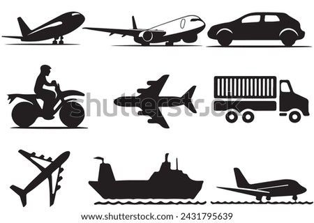 set of transport silhouette vector illustration 