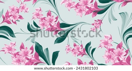 Floral Pattern. Seamless abstract flower leaf illustration. Hand Drawn exotic floral element. Trendy fabric prints. Royalty-Free Stock Photo #2431802103