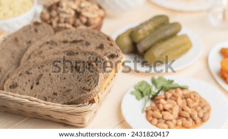Pickled cucumbers on plate, Lenten food concept, Orthodox Lent.
