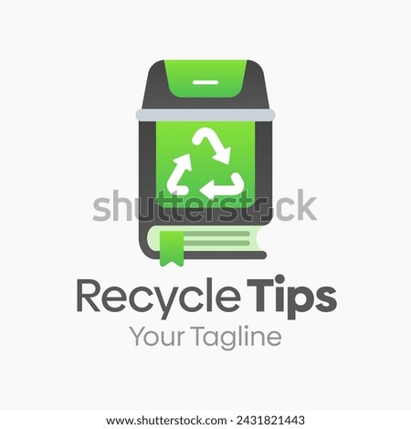 Recycle Tips Logo Vector Illustration. Template Design Idea Combining Recycle Bin and Book Shape