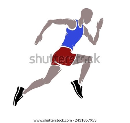Silhouette of man running sprint. Marathon running sport logo template