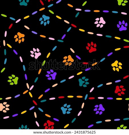 Cartoon animals footprints seamless cat and dogs pattern for wrapping paper and fabrics and linens and kids clothes print and zoo packaging and summer accessories and fashion textiles 