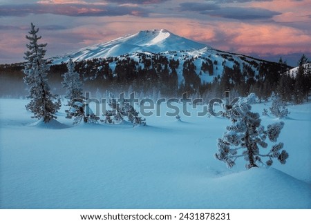Early morning image of Mt Bachelor in the winter, near Bend Oregon,