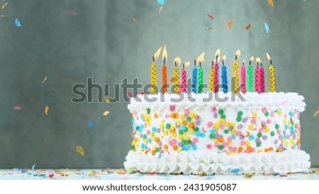Whimsical Birthday Delight, Festive Cake with Drip Icing, Buttercream Swirls, and Colorful Sprinkles