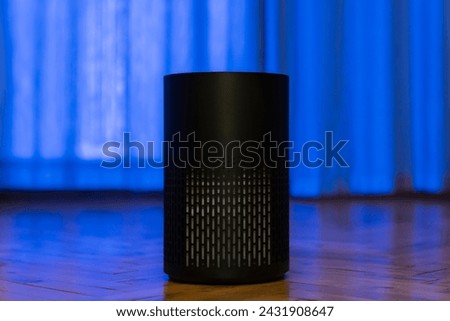 Air purifier health technology in cozy modern living room and cleaning removing dust PM2.5, Air purifier for fresh air and healthy life, Health care Air Pollution Concept. clean dust and fresh home Royalty-Free Stock Photo #2431908647