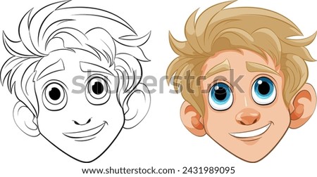 Two stages of a boy character illustration.