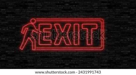 Exit sign. Realistic neon inscription. Glowing font. Vector illustration.