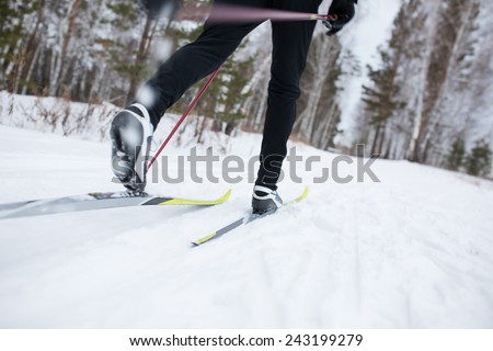 cross country skiing, close-up Royalty-Free Stock Photo #243199279