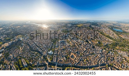 Strasbourg, France. Panorama of the city on a summer morning. Sunny weather. Aerial view