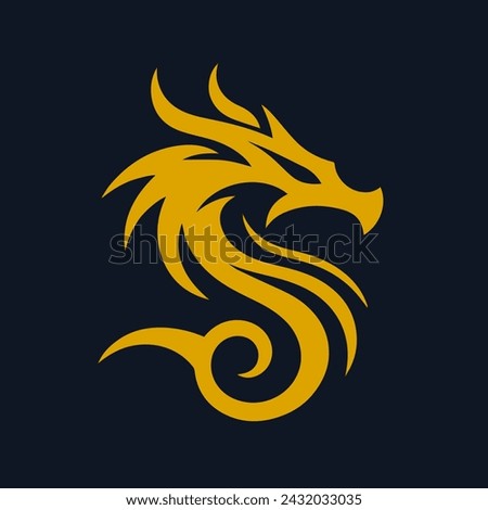 Vector logo golden dragon silhouette against a dark background