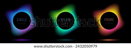 Collection of glowing neon lighting round frame isolated on background. Blue, red-purple, green illuminate frames design. Abstract cosmic gradient color with copy space. Top view futuristic style.