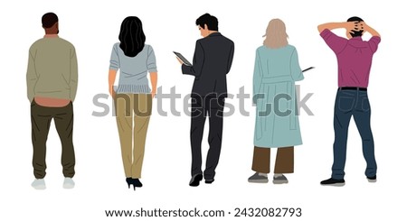 Set of different business people stands rear view. Royalty-Free Stock Photo #2432082793