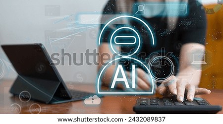 Chat with AI. Woman chatting with AI Chatbot via laptop computer. Artificial intelligence, virtual conversation assistant, automatic answering machine technology.