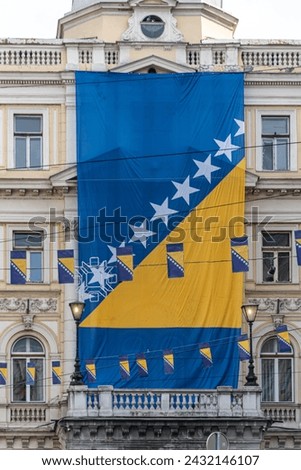 Thousands Bosnian flags on Marsala Tita street for Independence Day Royalty-Free Stock Photo #2432146107