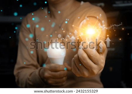 Glowing light bulb concept Long-term investing, stock and crypto trading