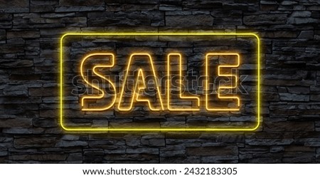 Bright Neon Sale Sign. Retro neon sale sign on dark background. Ready for your design, advertising, banner. Vector illustration.