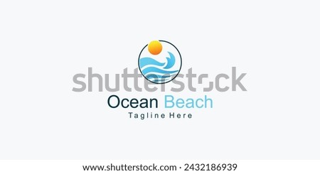 Creative ocean beach logo design with unique concept| premium vector
