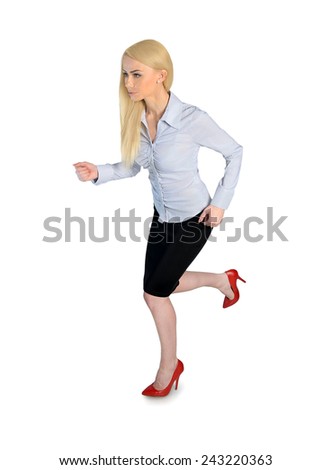 Isolated business woman run side view