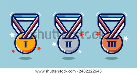 medal cartoon vector. 1st 2nd 3rd medal award winner badge winning prize ribbon symbol sign icon  Vector clip art illustration