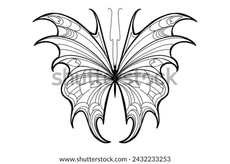 Set of elements Neo tribal tattoo butterfly shape modern acid graphic design clip art gothic flame emo goth 2000s Aesthetic style y2k wings ink black and white agressive line graphic ornamental doodle