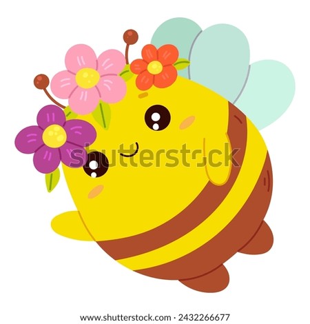 Cute cartoon bee childish vector illustration flat style. For poster, greeting card, baby design.