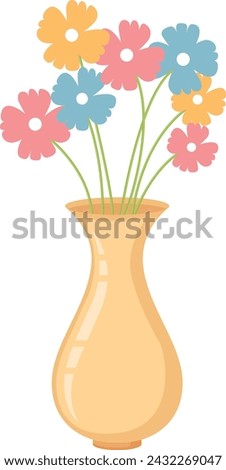 Colorful flowers in vase on white background.