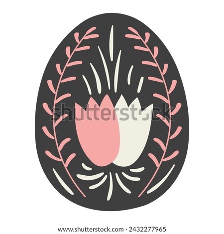 Painted Easter egg hand drawn illustration. Line art style design, isolated vector. Easter holiday clip art, seasonal card, banner, poster, element