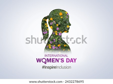 International women's day concept poster. Woman sign illustration background. 2024 women's day campaign theme- #InspireInclusion Royalty-Free Stock Photo #2432278695