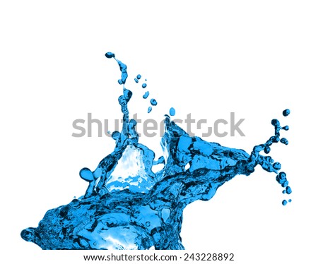High resolution, beautiful splash of fresh, blue water. Isolated on white background 