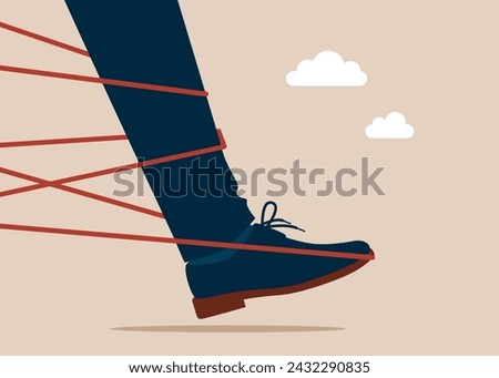 Businessman trying to run away with full effort. Business difficulty or struggle with career obstacle to overcome to success. Flat vector illustration Royalty-Free Stock Photo #2432290835