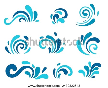 Blue Waves Set. Ocean storm round wave. Vector illustration EPS10
