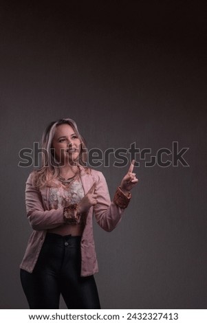 Blonde woman in studio, corporate style with space for text