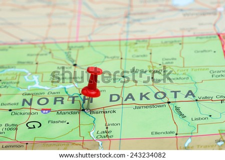 Bismarck pinned on a map of USA  Royalty-Free Stock Photo #243234082