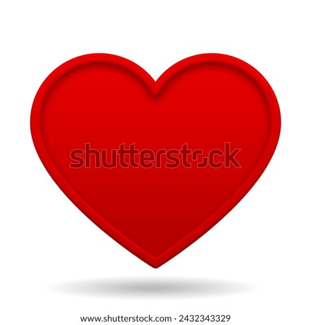 A red heart-shaped sign with a border isolated on white background. Valentine day symbol and greeting card in 3d style. Vector illustration