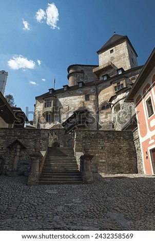 Orava castle view from outer court, Oravsky Podzamok, Slovakia, vertical picture