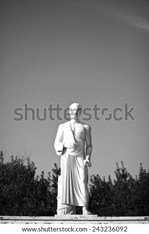 Hippocrates statue, black and white image