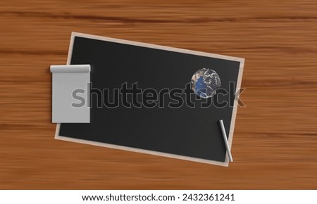 black board earth world global planet note paper cholk table desk wooden empty april 22 twenty two date day ecology planet protection earth day celebration recycle pollution modern reuse.3d render
